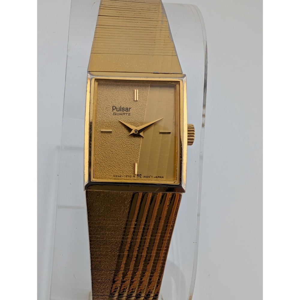 Vintage Pulsar Women's Watch 16mm Case Gold 6.75" Band V232-5880 New Battery